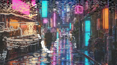 線画の崩れ落ちの途中の絵